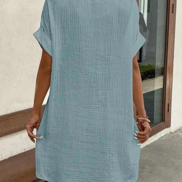 Baby Blue Button-Front Shirt Dress - Picture 2 of 6